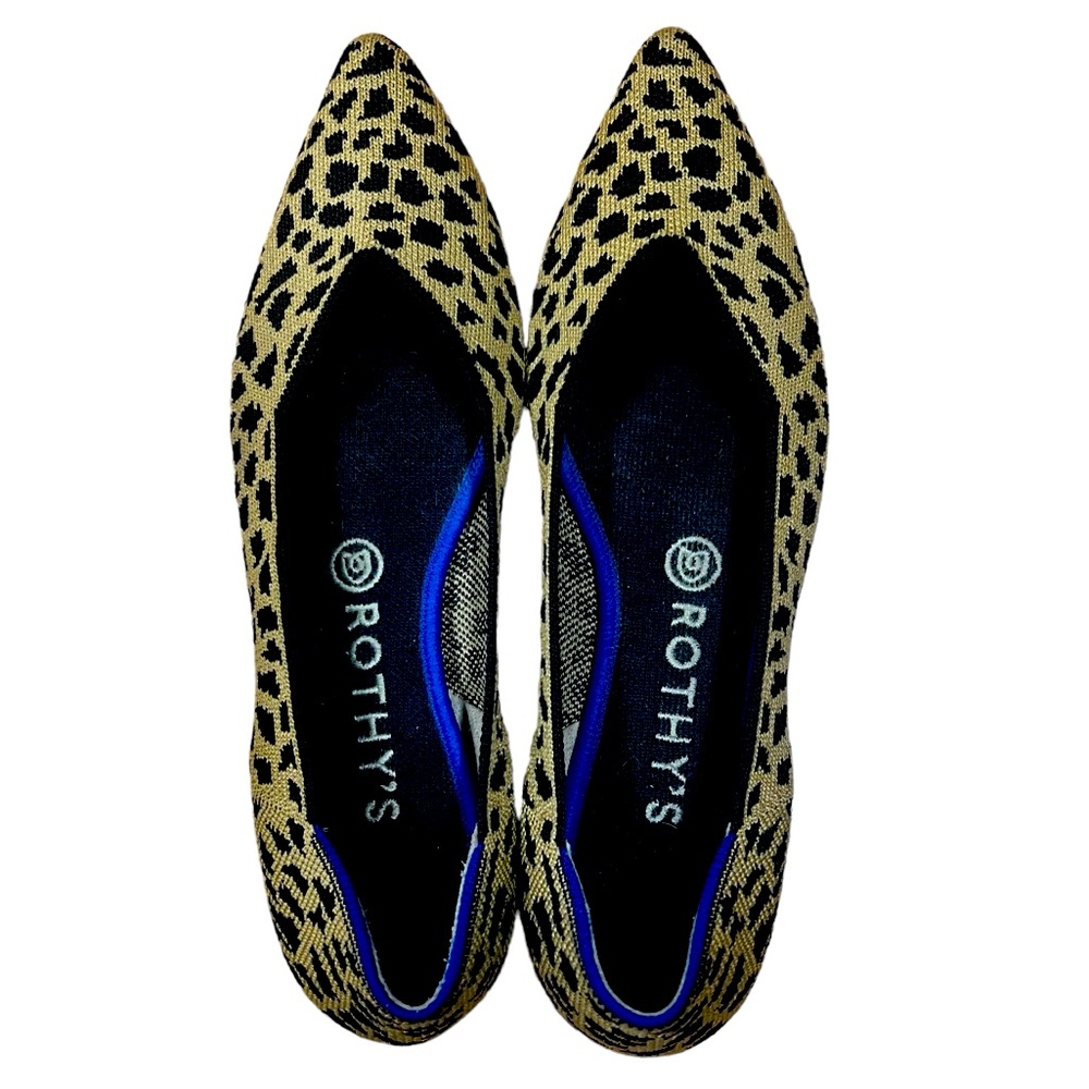 Rothy’s The Point leopard print pointy toe flat with removable insole size 9